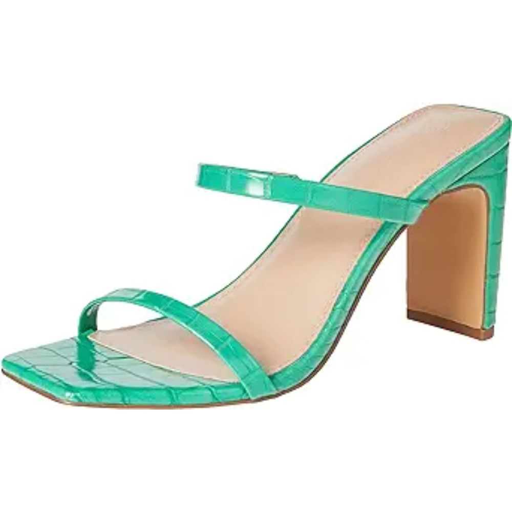Women's Avery Square Toe Two Strap High Heeled Jade Croc Sandal